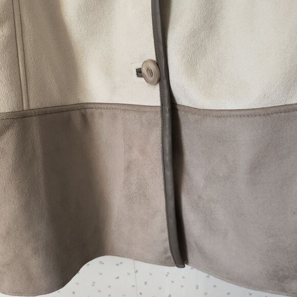 Coldwater Creek Faux Suede Fleece Lined Coat Pockets Size 3X/24 Ivory/Brown - Picture 9 of 16